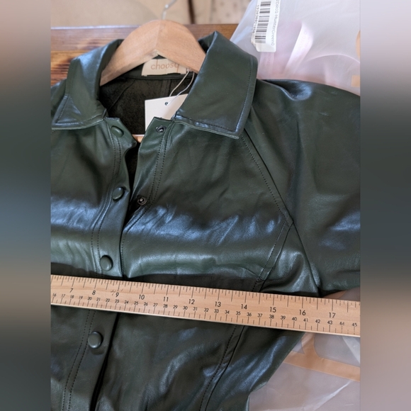 98.Nwt Choosy Faux Leather Green Button-Up Dress‎ - Picture 6 of 8